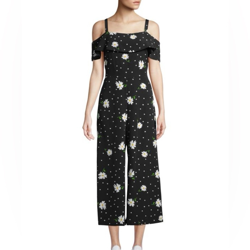 Karl Lagerfeld daisy/polka dot print cold shoulder cropped jumpsuit